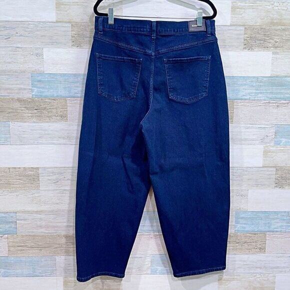 EXPRESS Super High Rise Balloon Leg Jeans Dark Wash Stretch Womens 12 - Picture 3 of 7